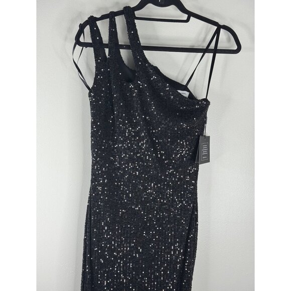 NEW Ieena for Mac Duggal Black Sequin Gown One Shoulder Column Size 0 42029 - Picture 5 of 8